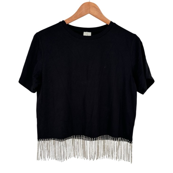 Joie Tops - J by Joie Black T-Shirt with Rhinestone Trim Hem size Small Short Sleeve NWT